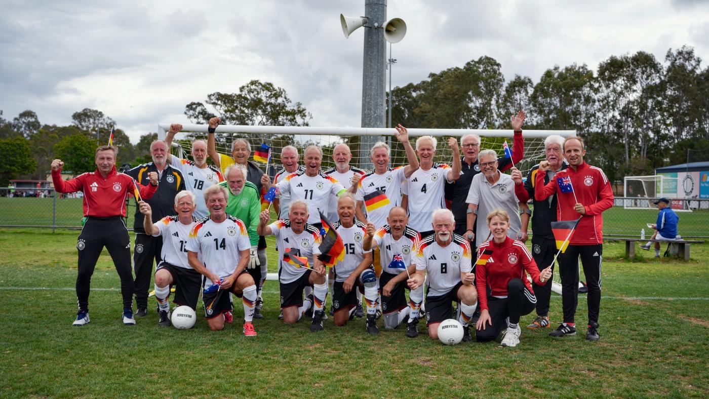 Team Germany 75+ jubelt vor dem Tor bei der Weltmeisterschaft 2026 in Cleveland, Australien